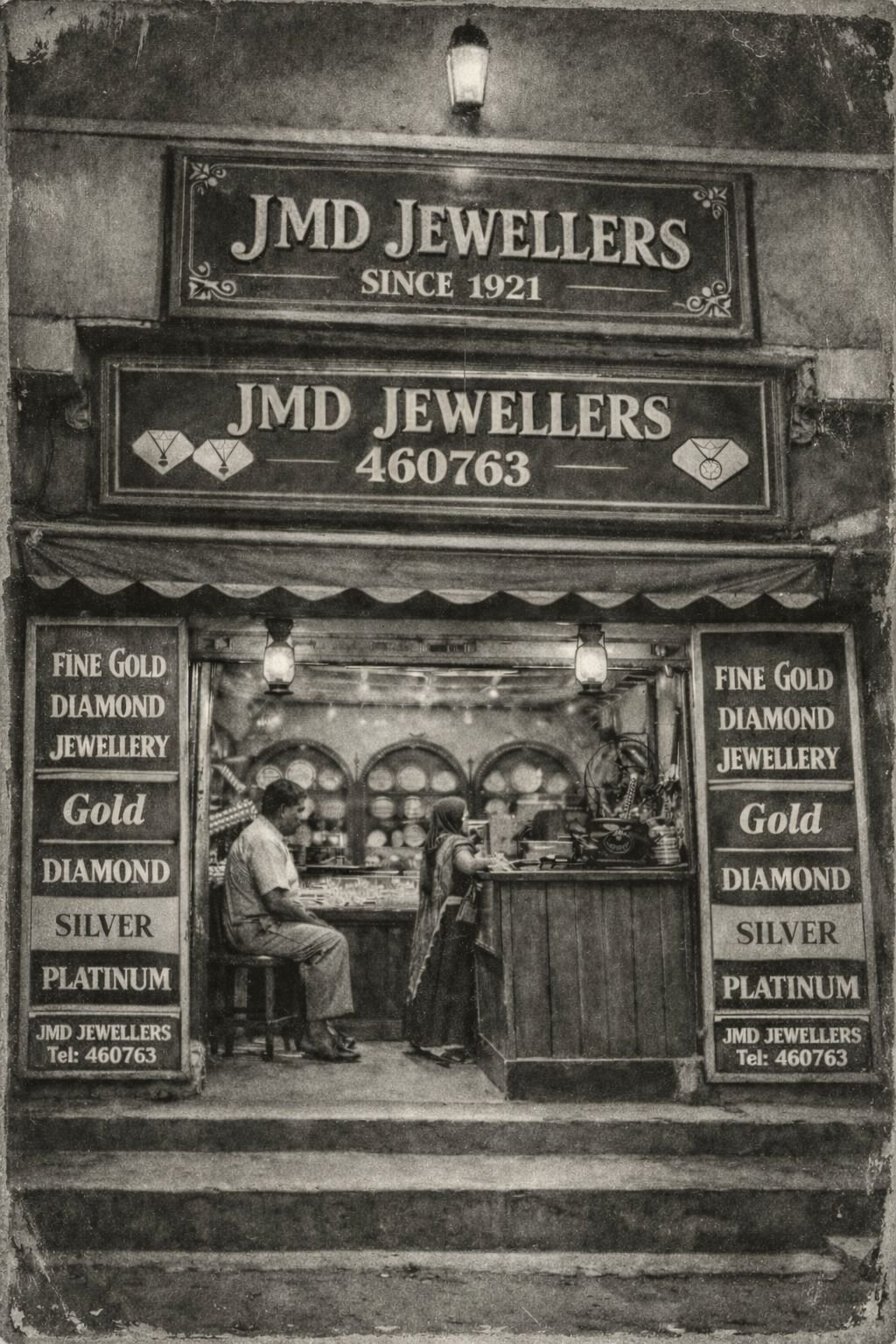Historic storefront of JMD Jewellers with Fine Gold Diamond Silver Platinum signage